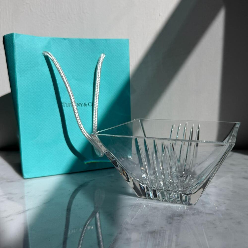 Tiffany & Co. Metropolis 4" Square Crystal Bowl Made in Italy Vintage